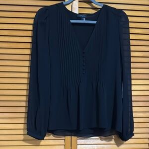 1STATE Black Pleated Long Sleeve Blouse